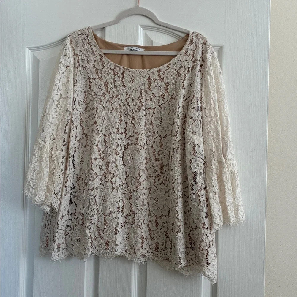 Rose + Olive Lace Bell Sleeve Top Size 3X - Picture 2 of 2
